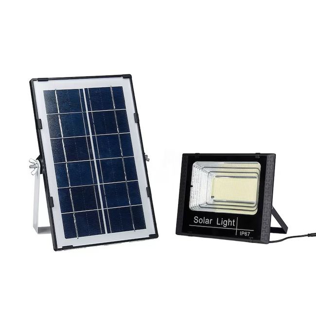 Proiector cu panou solar Jortan, 60 W, IP66, 6500 K, cu telecomanda inclusa si senzor de lumina