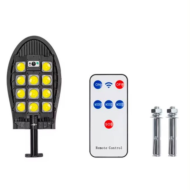 Lampa solara stradala cu panou solar si telecomanda, 120W, suport metalic, 8 celule led, rezistent la apa ip66, 248 LED-URI, senzor de miscare si lumina