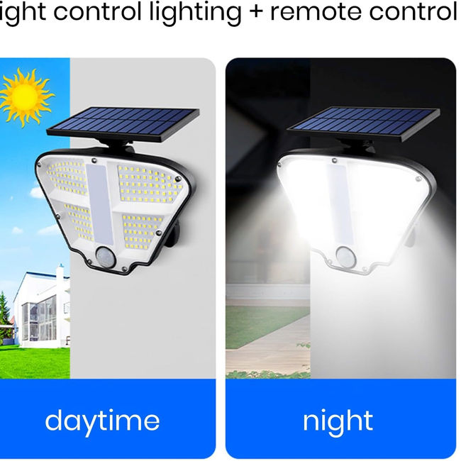 Lampa solara LED cu senzor de miscare si telecomanda,160 x LED, 400 lm, IP 65, 3 surse de iluminare