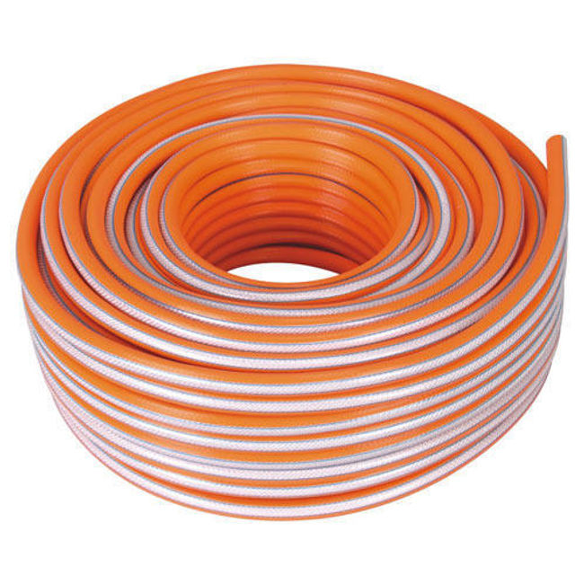 Furtun apa din PVC flexibil cu insertie, diametru 1 tol, lungime 50 metri, pentru gradina, presiune 8 bar, portocaliu