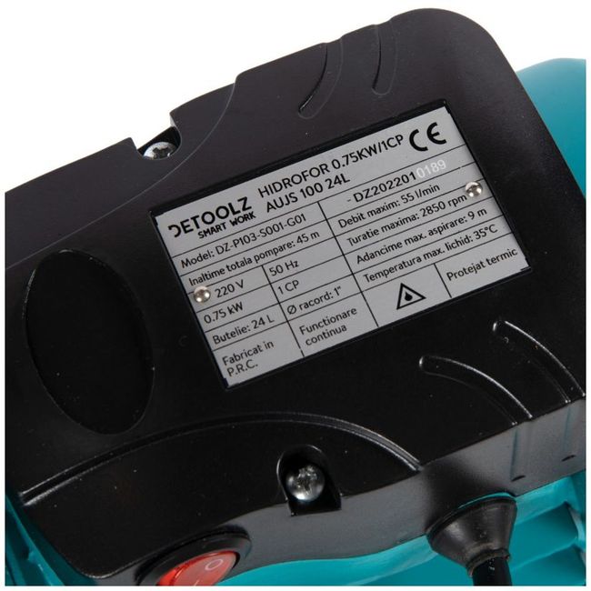 Hidrofor, 230V,750W, vas expansiune 24L, 3300L/h, corp pompa inox, Aujet 100B, DeToolz, DZ-P103-S001-G01