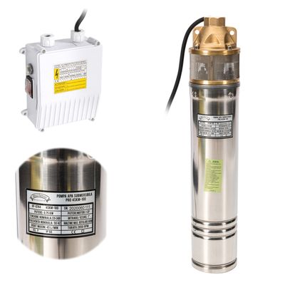 Pompa submersibila cu turbina, Micul Fermier GF-0744, 4SKM-100, 1300 W, refulare 60 m, 3m³/h, panou de comanda, bobinaj cupru