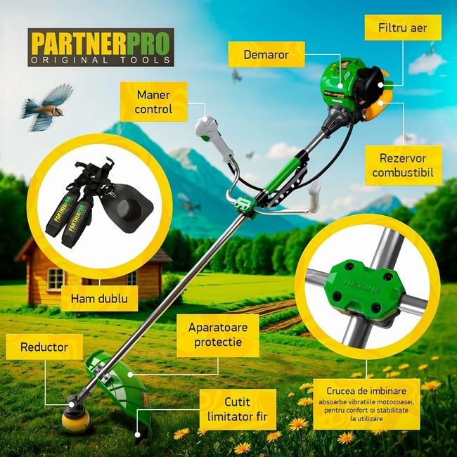 Motocoasa pe benzina Partner Pro PP5600, 4 timpi, 5.6 CP, 52 CC, accesorii incluse