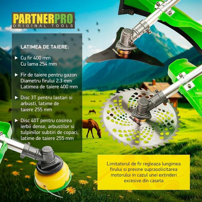 Motocoasa pe benzina Partner Pro PP5600, 4 timpi, 5.6 CP, 52 CC, accesorii incluse