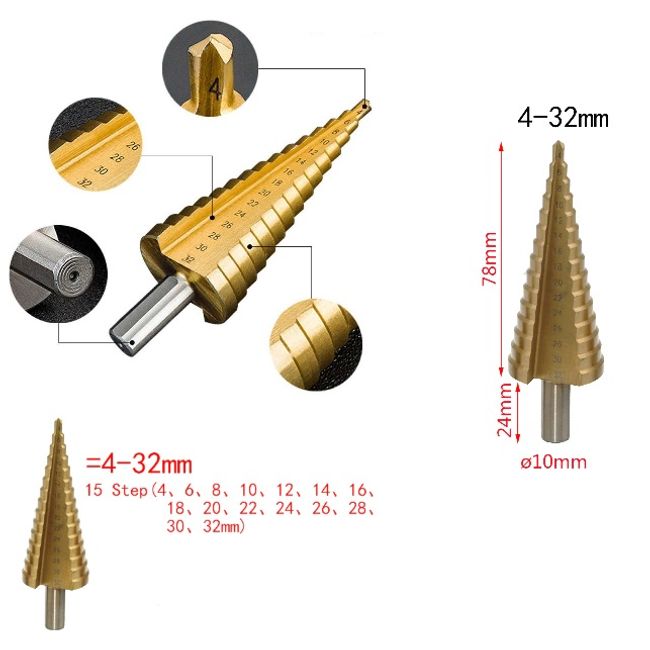 Burghiu conic in trepte, 4 – 32mm, HSS