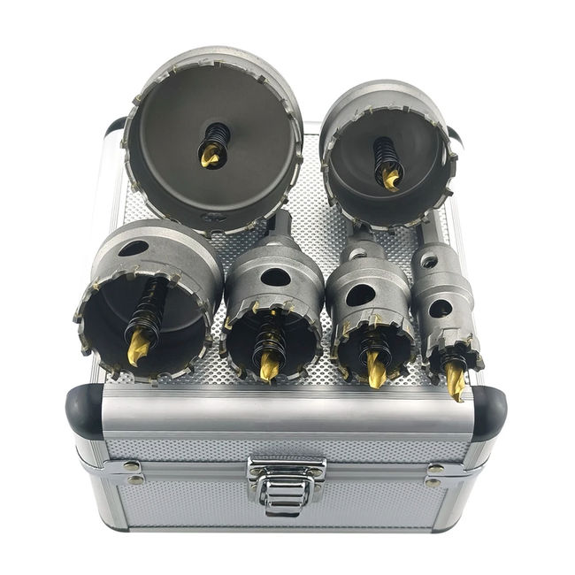 Set 6 carote cu vidia pentru metal cu burghiu din titan 22-65 mm, cutie metal