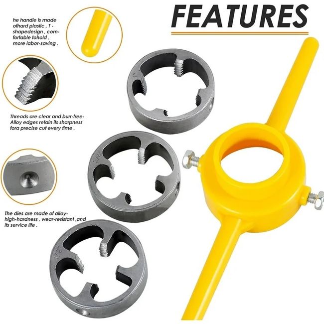 Set de filetare tevi PVC, 1/2-3/4-1, 6 piese