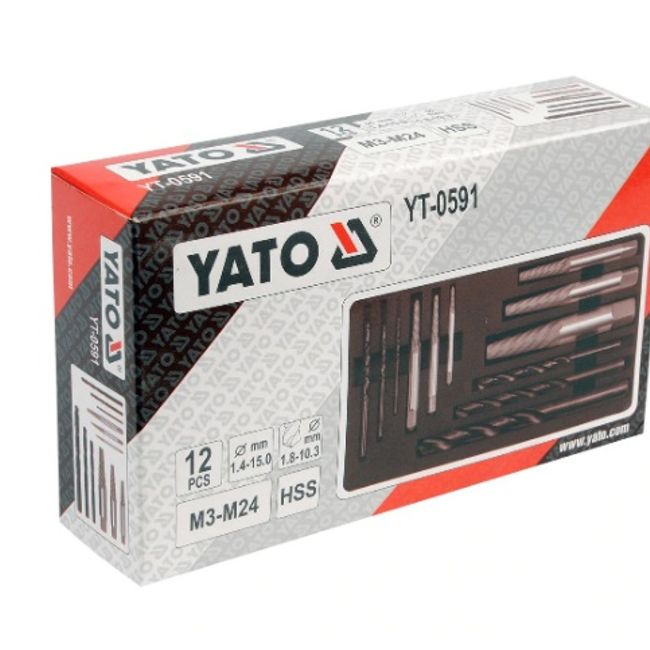 Set extractoare suruburi si burghie metal, Yato YT-0591, 1.4-15 mm, 12 bucati