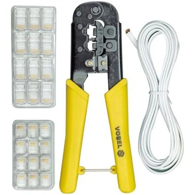 Set cleste sertizat conectori cu accesorii, RJ45 - RJ11, Vorel 45503