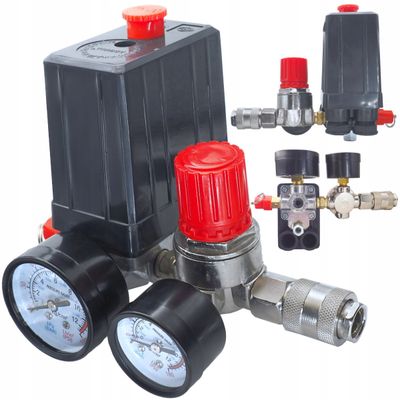 Kit presostat pentru compresor aer cu doua manometre 12 Bar 