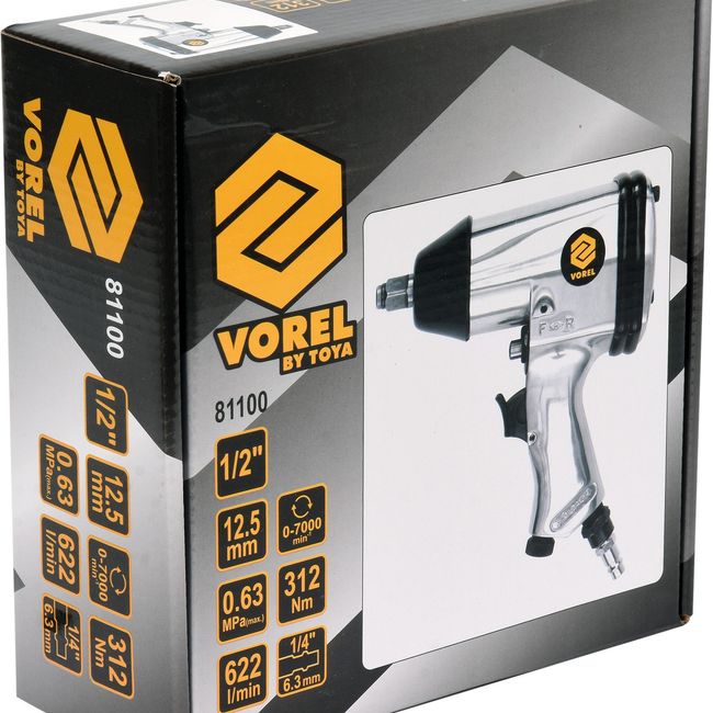 Pistol pneumatic, Vorel 81100, 312 Nm, 6.3 bar, 622 l/min, patrat 1/2 inch