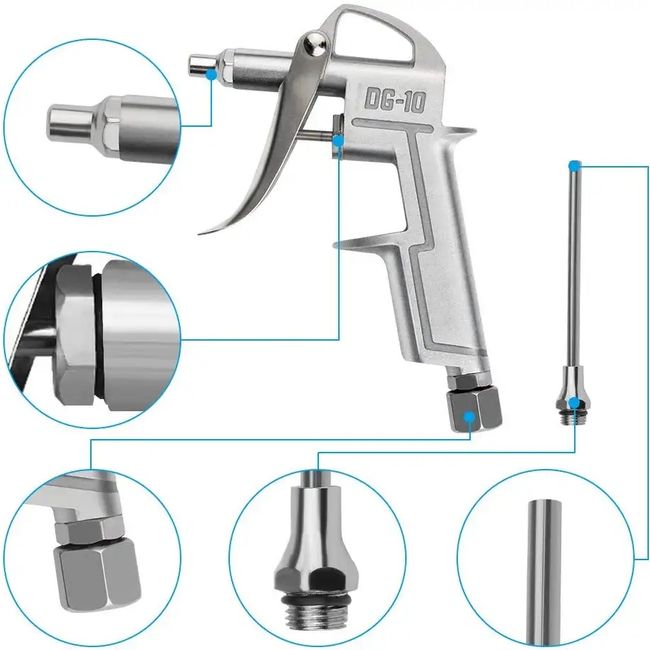 Pistol de suflat aer comprimat cu accesorii, tije 10cm/20cm