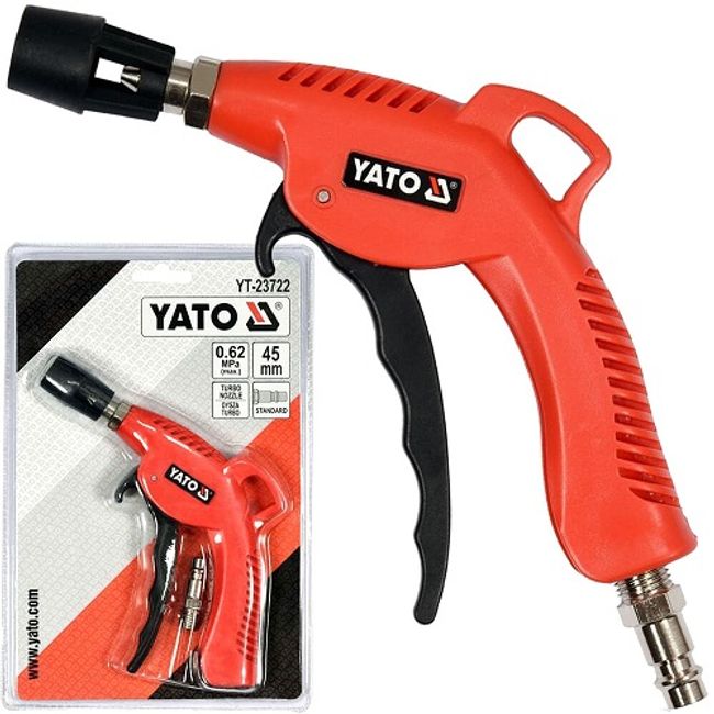 Pistol de suflat cu aer comprimat cu duza turbo Yato YT-23722, 1/4, 6.2 Bar, 45 mm