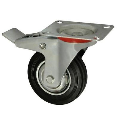 Roata pivotanta, din cauciuc, cu frana, cu placa, 75 mm