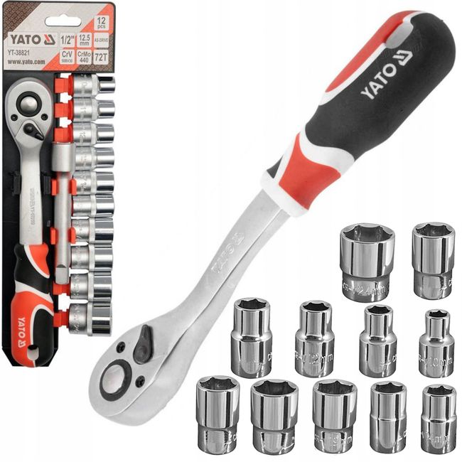 Set chei tubulare cu antrenor Yato YT-38821, prindere 1/2 “, 10-24mm, Cr-V