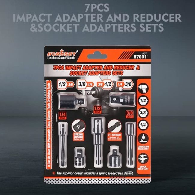 Trusa 7 piese adaptor impact si hex, 1/4 - 1/2 - 3/8, Horusdy® SDY 87001