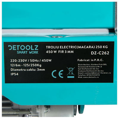 Electropalan / troliu electric, Detoolz DZ-C262, 125 / 250 Kg , 450 W, 12 / 6 m