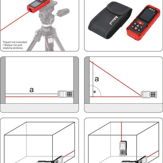 Telemetru laser, Yato YT-73127, LCD, 60 m, +/-2 mm/m, calcul suprafață și volum