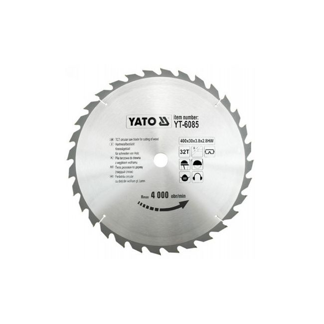 Disc cu Vidia pentru lemn, diametru 400mm, interior 30mm, 32 dinti, Yato YT-6085