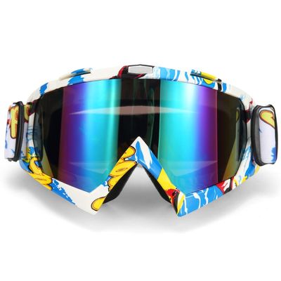 Ochelari moto ATV / Enduro / Cross, lentila aurie, rama multicolor