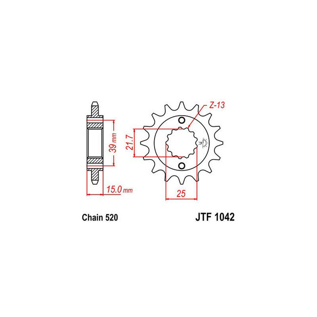 Pinion transmisie fata ATV / Motociclete, pas lant 520, 14 dinti, Interior 21.7/25mm