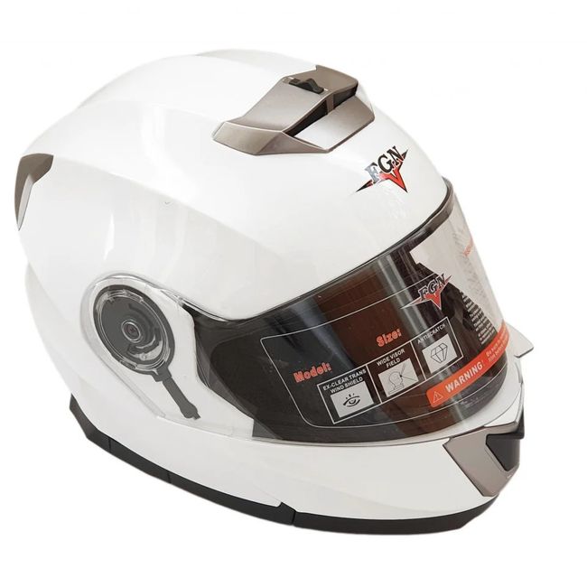 Casca moto flip up FGN cu ochelari de soare, alb lucios