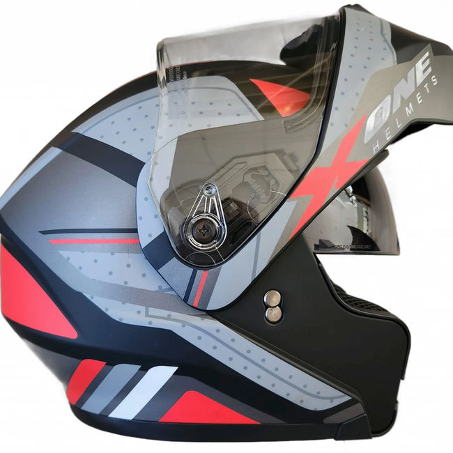 Casca moto flip up X-One cu ochelari de soare, negru / rosu