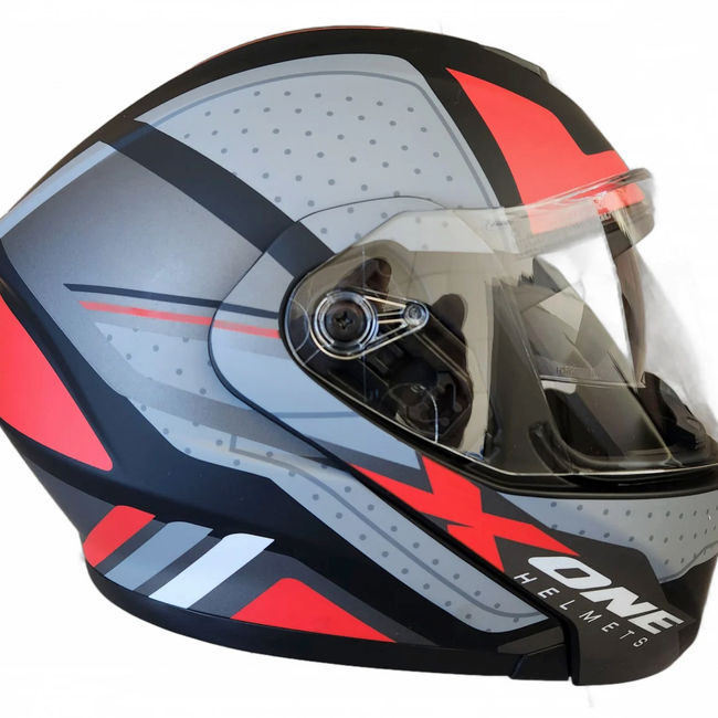 Casca moto flip up X-One cu ochelari de soare, negru / rosu