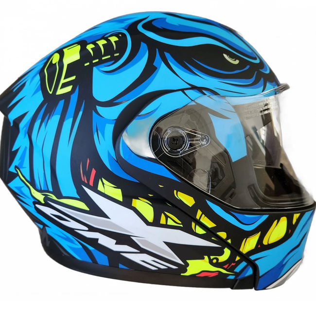 Casca moto flip up X-One cu ochelari de soare, albastru