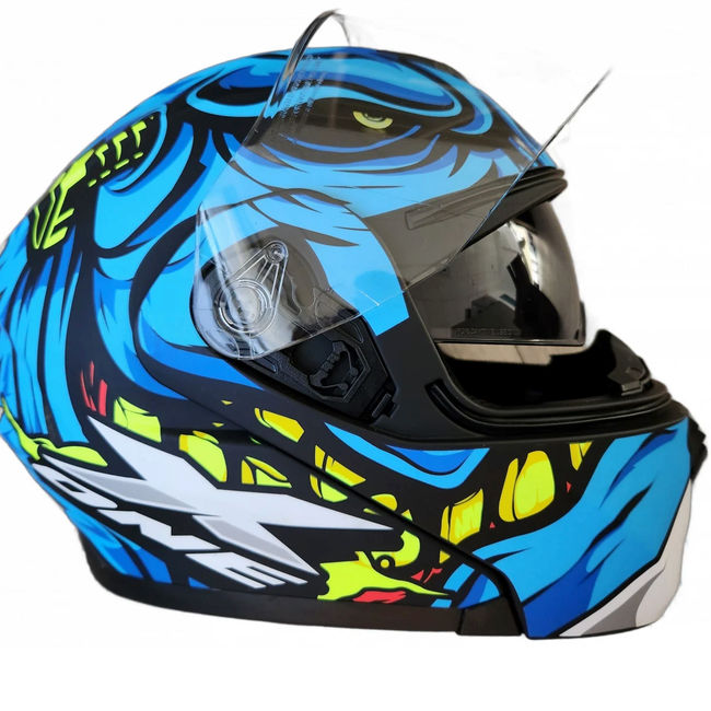 Casca moto flip up X-One cu ochelari de soare, albastru