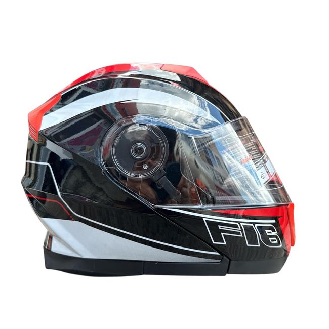 Casca moto flip up cu ochelari de soare, Model Negru / Rosu / Alb, marimea L (59-60)