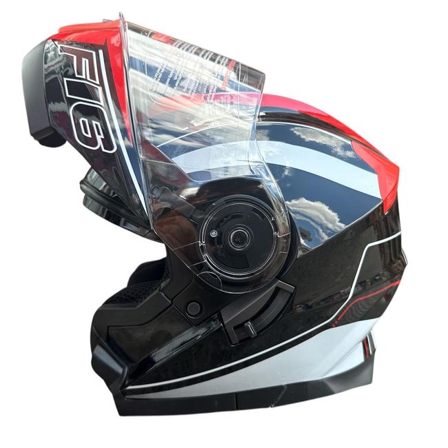 Casca moto flip up cu ochelari de soare, Model Negru / Rosu / Alb, marimea L (59-60)