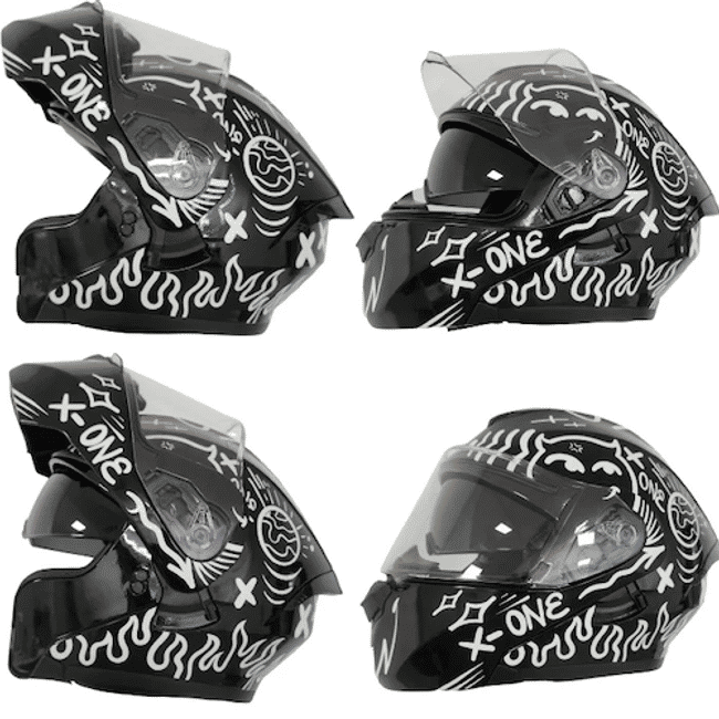 Casca moto flip up, X-ONE X-3000 GT X-PEED, cu ochelari de soare, negru lucios, marimea M (57-58)