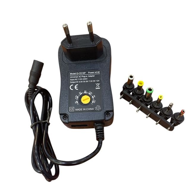 Incarcator universal cu tensiune variabila 45W, USB, Cu 6 conectori de tip 3V / 4.5V / 5V / 6V / 7.5V / 9V / 12V, negru