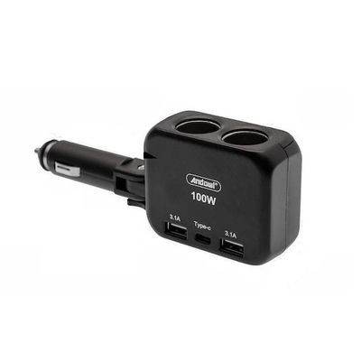Adaptor Priza Auto, 100W, 2 x Soclu Auto, 2 x USB-A, 1 X USB-C, Rotire 90°, 12/24V
