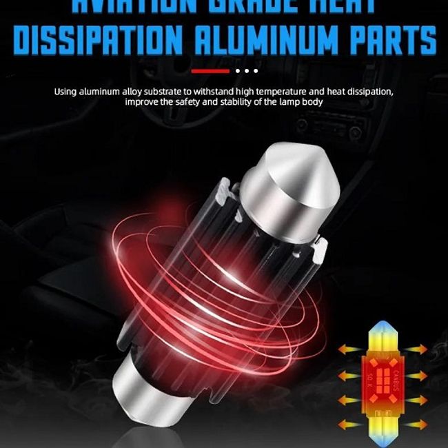 Set 2 becuri led auto, pentru numar inmatriculare, portbagaj, plafoniera, c5w, 12V, 41mm, 10 led canbus, alb