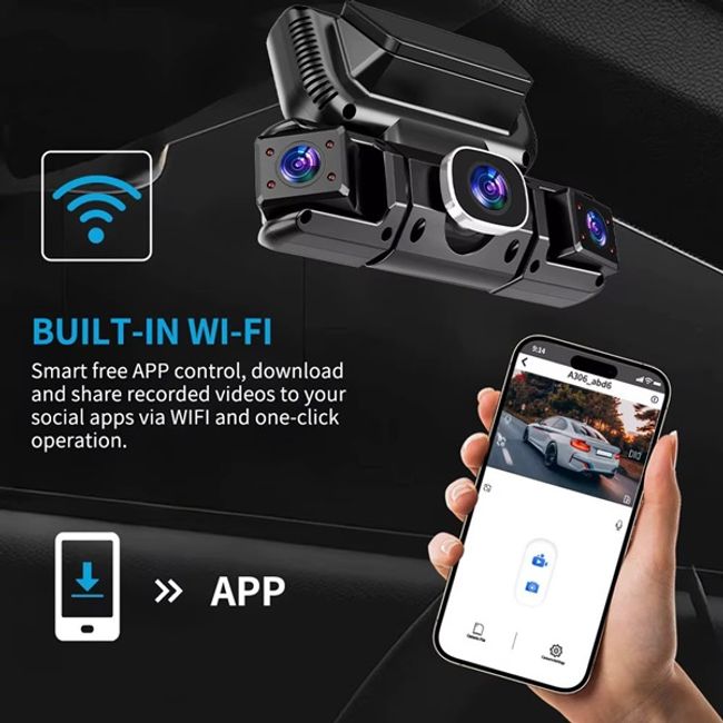 Camera auto DVR, video Full HD 1080P, aplicatie WIFI, display 3.16", G-Sensor, 3 camere reglabile + 1 camera marsarier, loop recording, 8 ir, night vision, Miromoto®