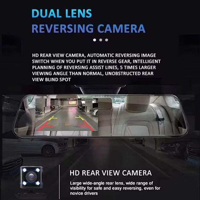 Camera auto incorporata in oglinda retrovizoare + 1 camera marsarier, FULL HD 1080P, Detecteaza miscarea, Dash Cam, Monitorizeaza parcarea, unghi 170 grade, night vision