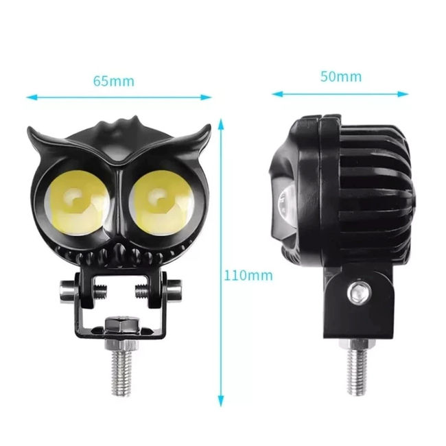 Proiector led Off-Road, moto, ATV cu lupa 50W, 12V - 24V, model bufnita, 2 faze alb si galben