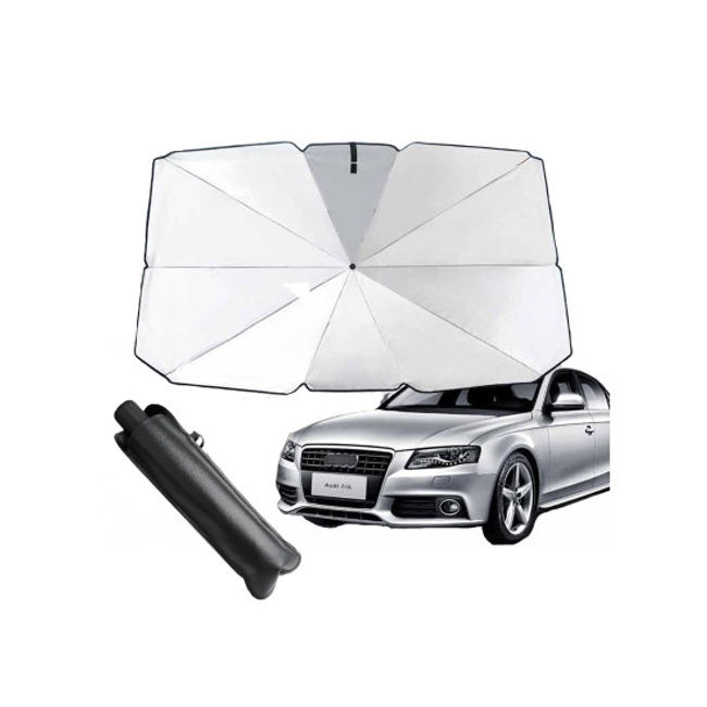 Parasolar auto pliabil pentru parbriz masina, in forma de umbrela, rezistent UV, 125 x 65 cm, Negru