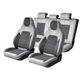 Set huse scaune auto Premium, gri-negru, universale, design sport ergonomic, piele ecologica cu insertii textile, 11 piese, geanta transport