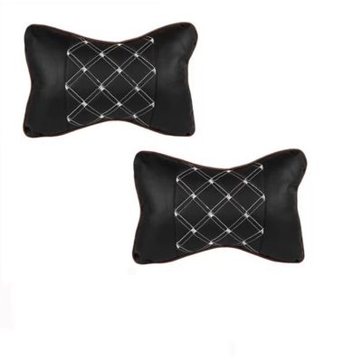 Set 2 pernute pentru tetiere auto, piele ecologica, negru/alb