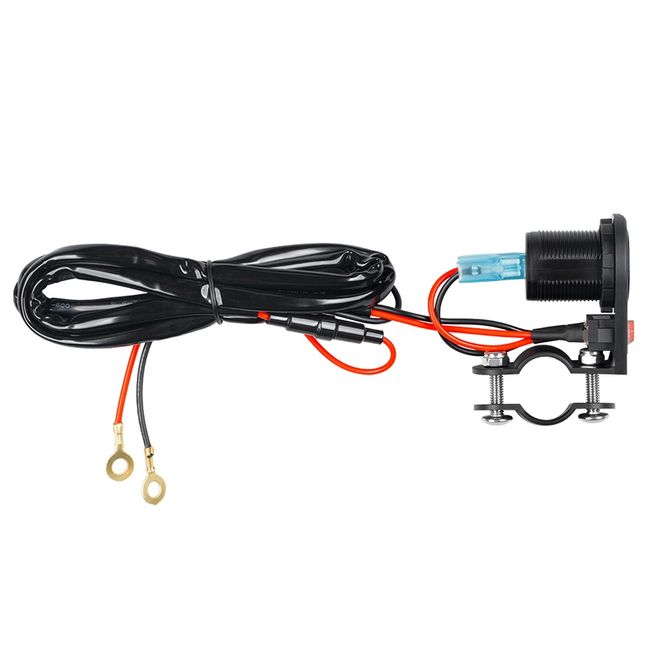 Incarcator Telefon, 2 x Porturi USB, pentru Motocicleta/Bicicleta Electrica, cu Buton, Fixare pe Ghidon sau Oglinda, Lungime Cablu 1.5M