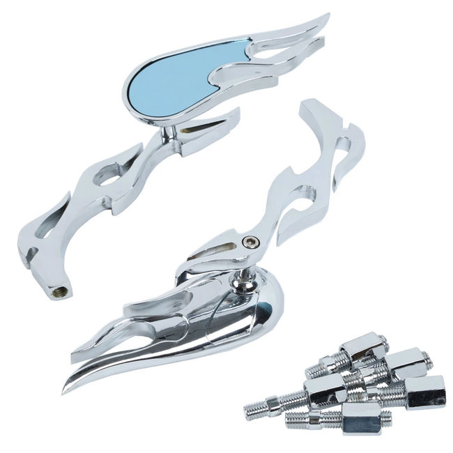 Set oglinzi moto si ATV, filet M8-M10, model flacara Chopper , culoare Crom argintiu