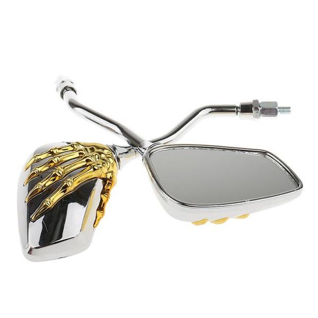 Set oglinzi moto si ATV, filet M8-M10, model retro Chopper mana schelet, culoare auriu