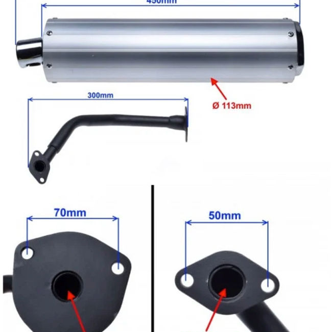 Toba / esapament scuter GY6 125-150cc, aluminiu