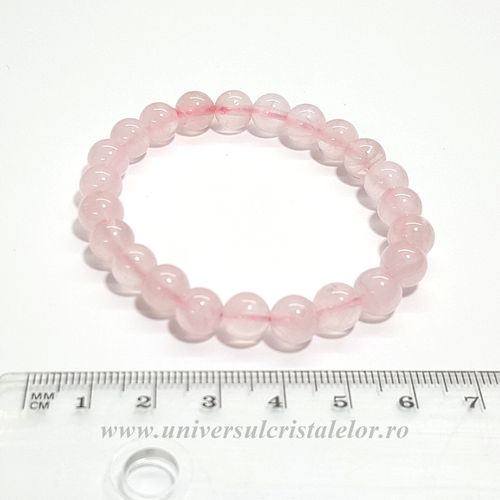 Bratara cuart roz rotund - 8 mm