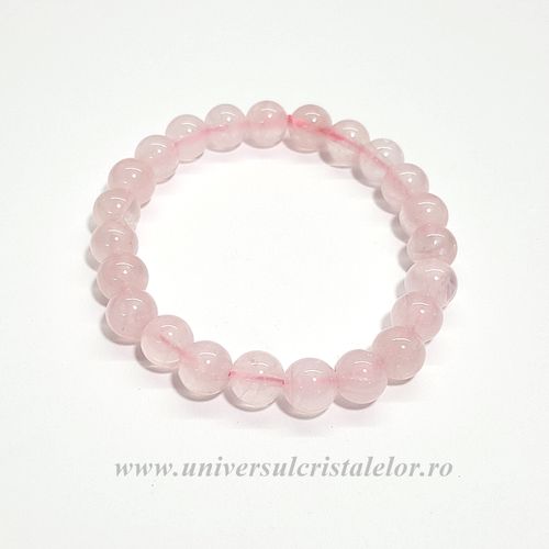 Bratara cuart roz rotund - 8 mm