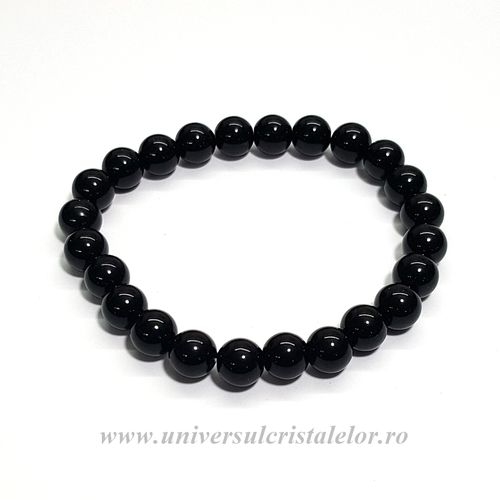 Bratara obsidian negru rotund - 8 mm