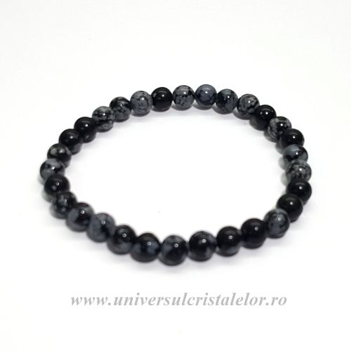 Bratara obsidian fulg de nea rotund - 6 mm